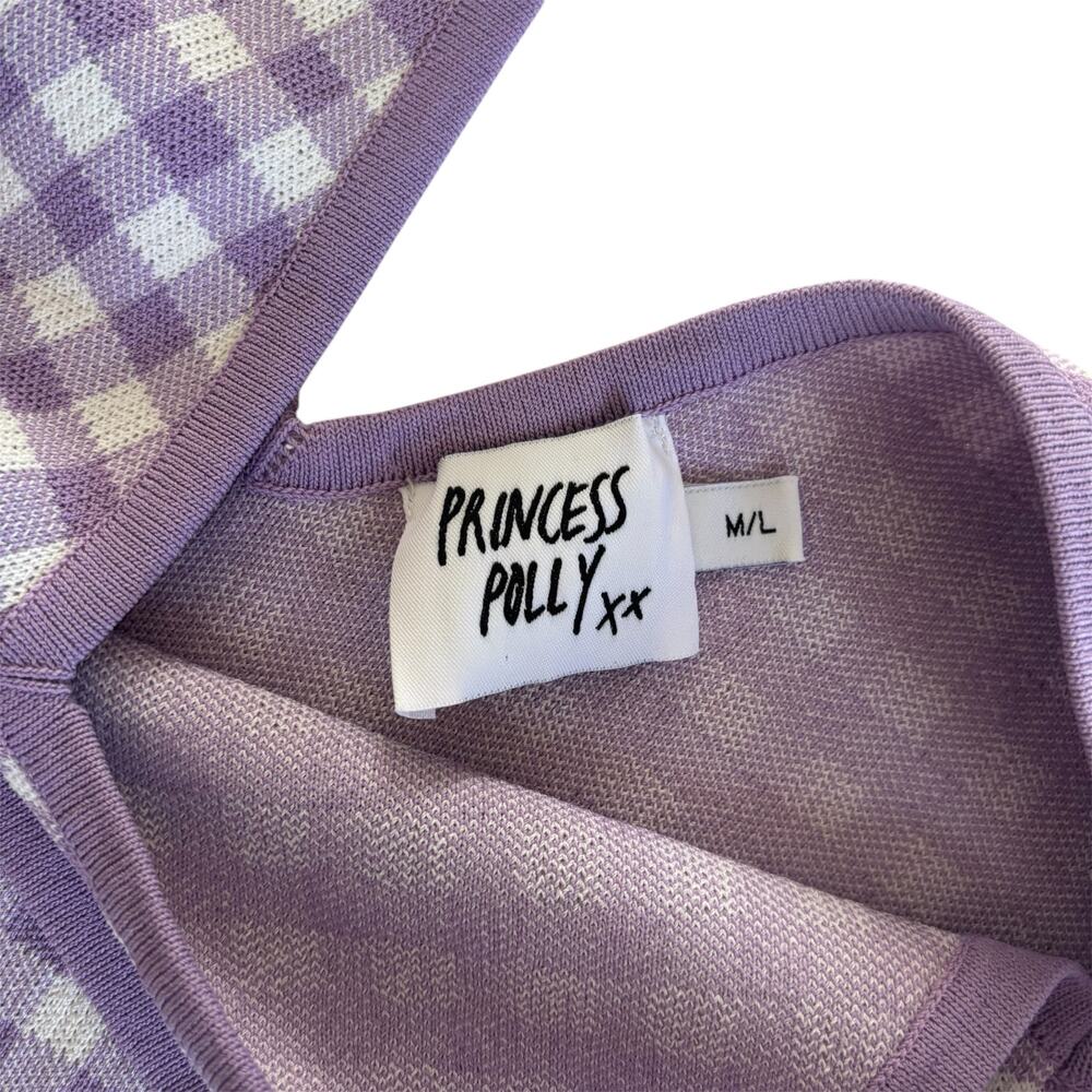 Princess Polly Lavender Purple/White Gingham Cropped Knit Top Women’s M/L - Picture 2 of 6